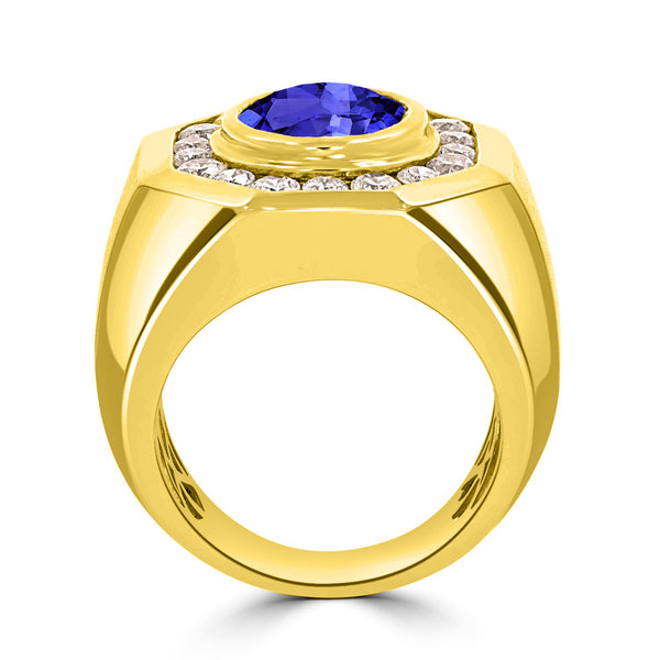 4.9 ct Oval Tanzanite Men's Ring with 1.88 cttw Diamond