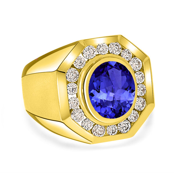 4.9 ct Oval Tanzanite Men's Ring with 1.88 cttw Diamond