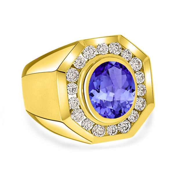 4.9 ct Oval Tanzanite Men's Ring with 1.88 cttw Diamond
