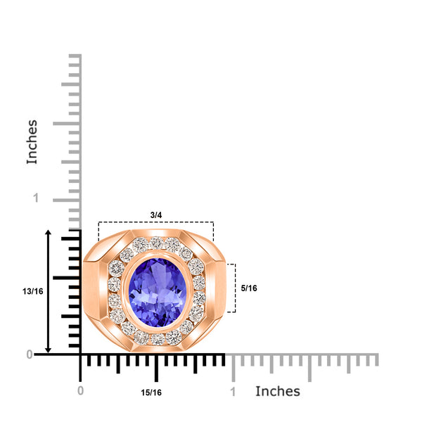 4.9 ct Oval Tanzanite Men's Ring with 1.88 cttw Diamond