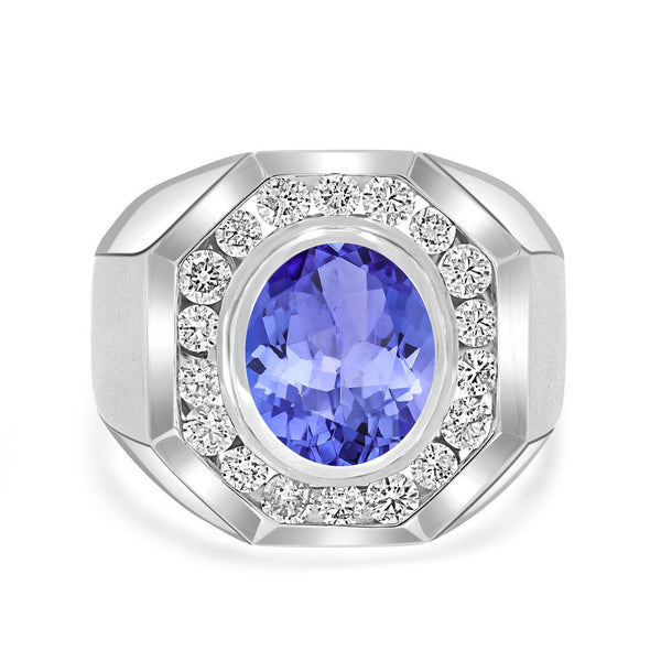 4.9 ct Oval Tanzanite Men's Ring with 1.88 cttw Diamond