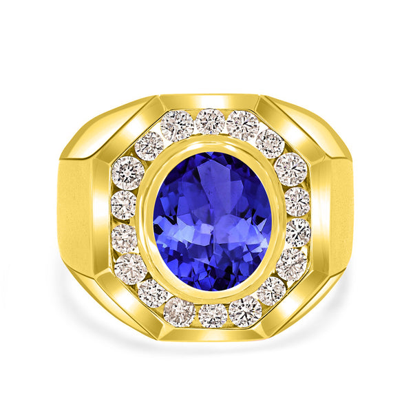 4.9 ct Oval Tanzanite Men's Ring with 1.88 cttw Diamond