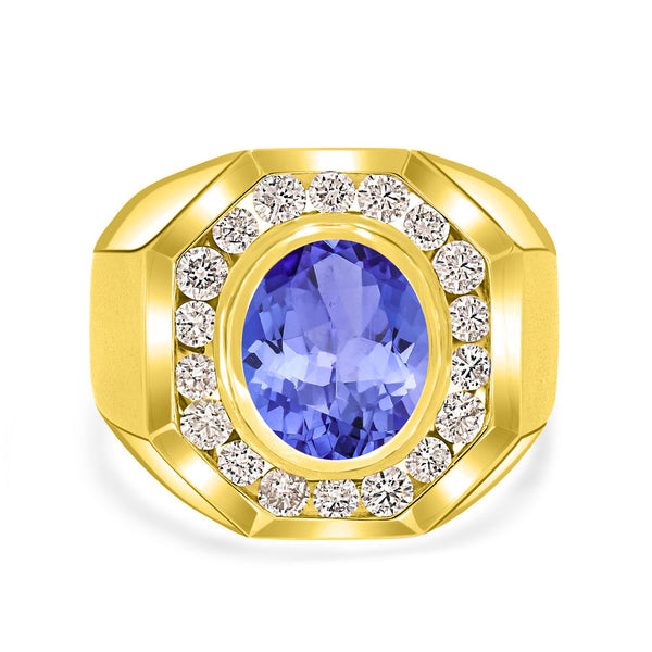 4.9 ct Oval Tanzanite Men's Ring with 1.88 cttw Diamond