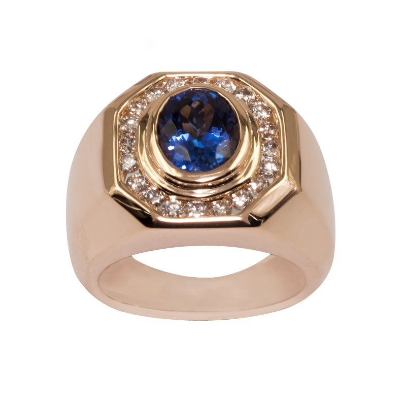 Oval Tanzanite Men's Ring With Diamonds in 14k