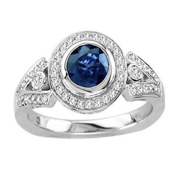 0.78ct Round Tanzanite Ring With 0.46ctw Diamonds in 14k White Gold
