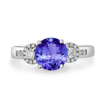 2.2ct Round Tanzanite Ring with 0.21 cttw Diamond