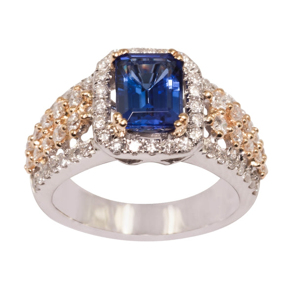 1.5ct Emerald Cut Tanzanite Ring With .85ctw Diamonds in 14k White Gold