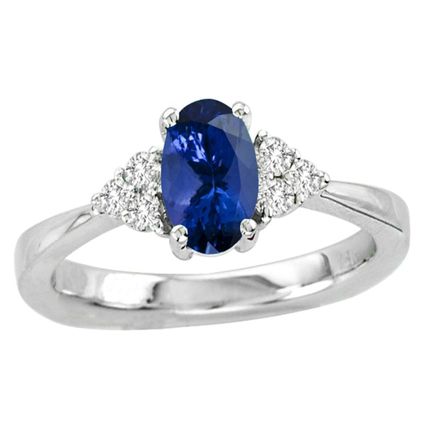 0.68ct Oval Tanzanite Ring With 0.14ctw Diamonds in 14k White Gold