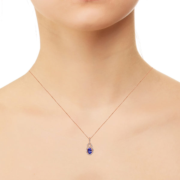 1.04ct AAAA Oval Tanzanite Pendant with 0.35 cttw Diamond in 14K Rose Gold