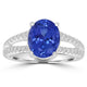 2.9ct AAAA Oval Tanzanite Ring With 0.24 cttw Diamond in 18K White Gold