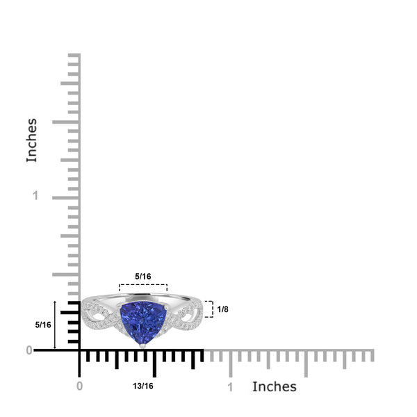 1.83ct AAAA Trillion Tanzanite Ring With 0.23 cttw Diamond in 14K White Gold