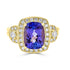 3.63 ct AAAA Cushion Tanzanite Ring with 0.63 cttw Diamond in 14K Yellow Gold